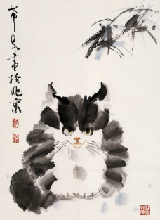 庞希泉现代国画~大福猫图片