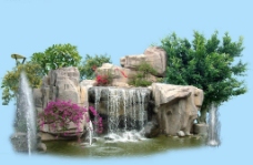 喷泉景观景观水喷泉石头树叶没处理好图片