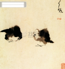 白牡丹动物喜鹊白鹤牡丹花中国风中华艺术绘画