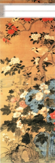 白牡丹植物喜鹊白鹤牡丹花中国风中华艺术绘画