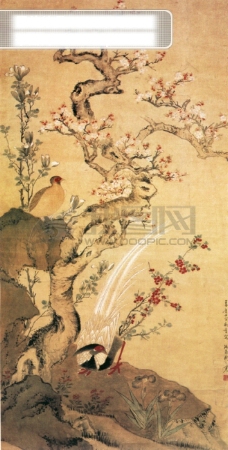 国画牡丹植物喜鹊白鹤牡丹花中国风中华艺术绘画