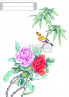 国画牡丹中国风花喜鹊牡丹桃花芍药小鸟中华艺术绘画