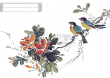 中华文化动物小鸟喜鹊油墨画花丛中华艺术绘画