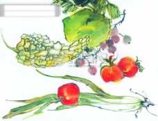 水墨中国风中国风水墨画鱼蔬菜篮子中华艺术绘画