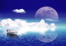 水天一色 小船 云海图片