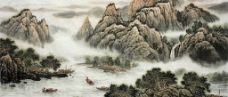 姜光明国画万壑千峰远行舟图片
